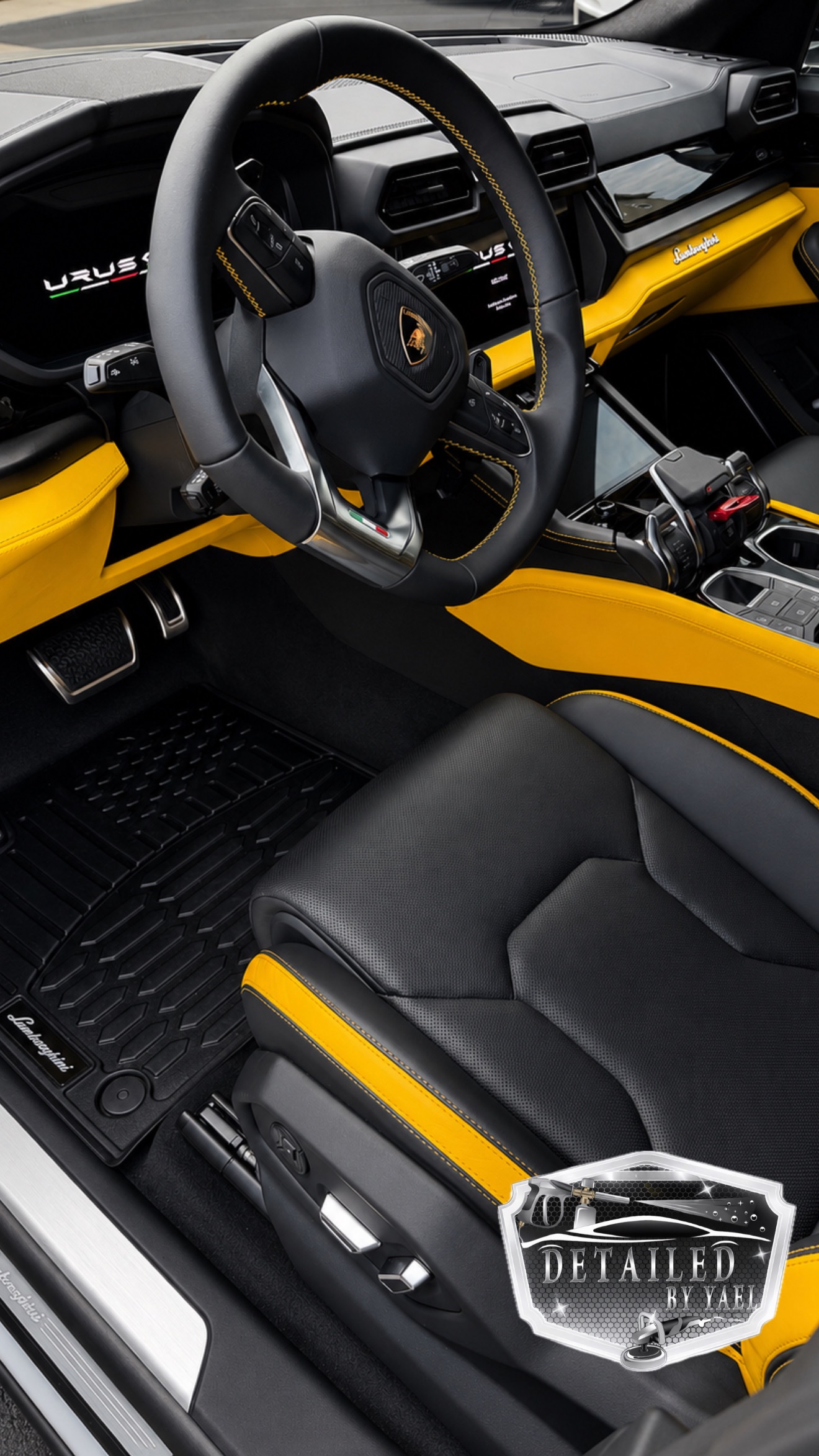 Black and yellow Lamborghini Urus interior