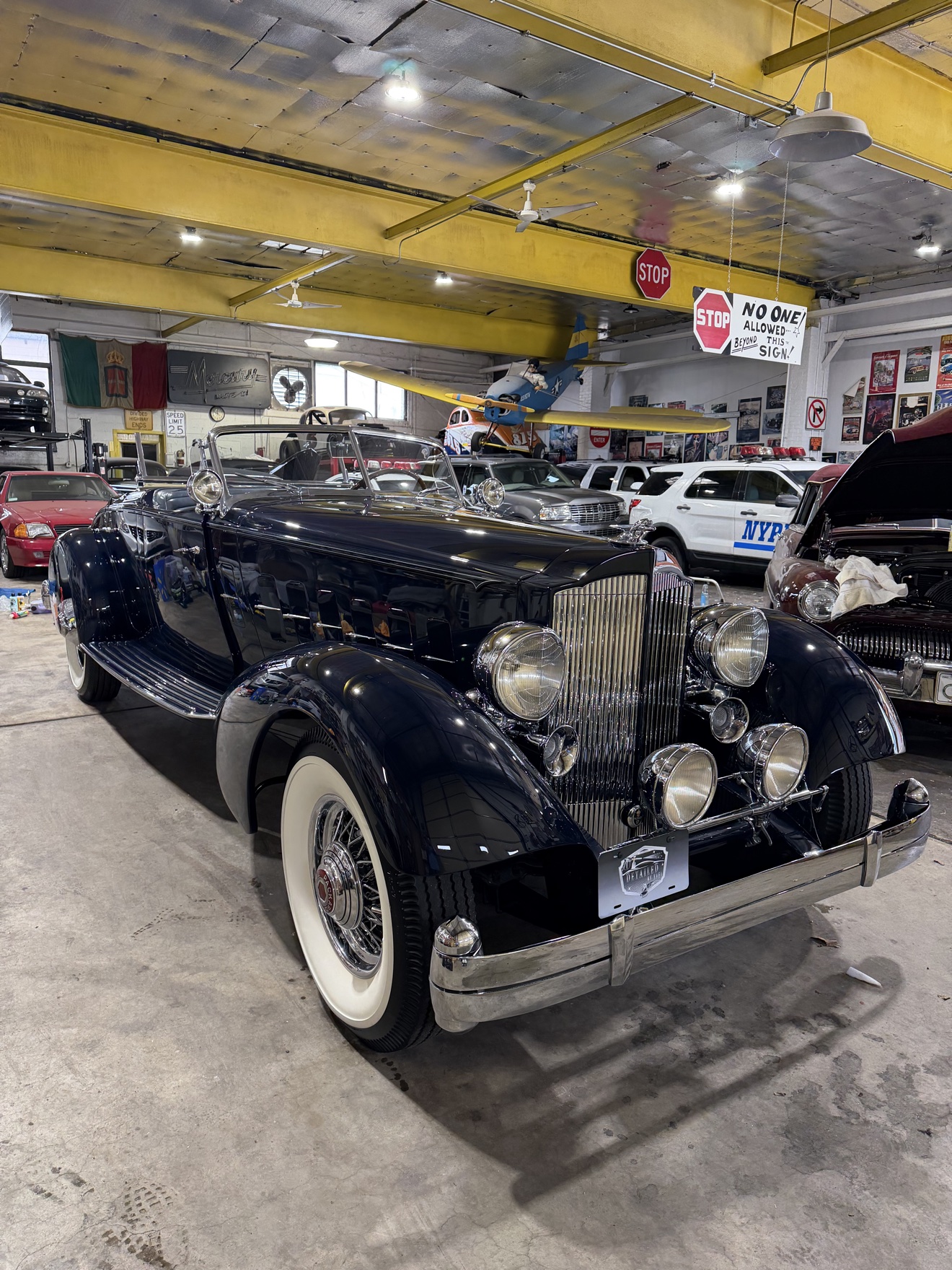 1934 Packard Twelve front angle view showing chrome grille after detailing