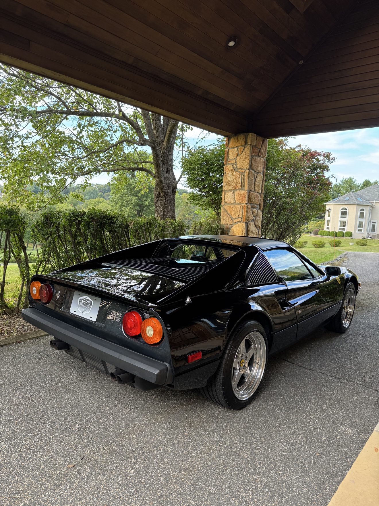 Black Ferrari 308 GTS rear angle view after detailing