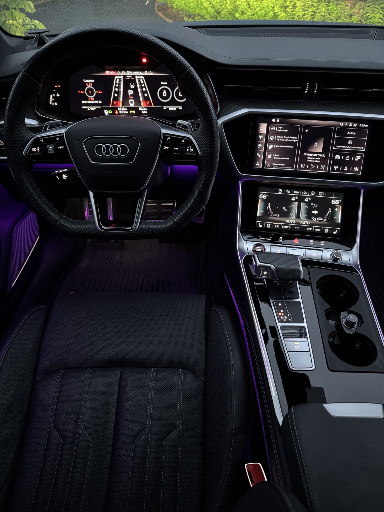 Audi RS6 Avant cockpit with digital displays and center screens after detailing