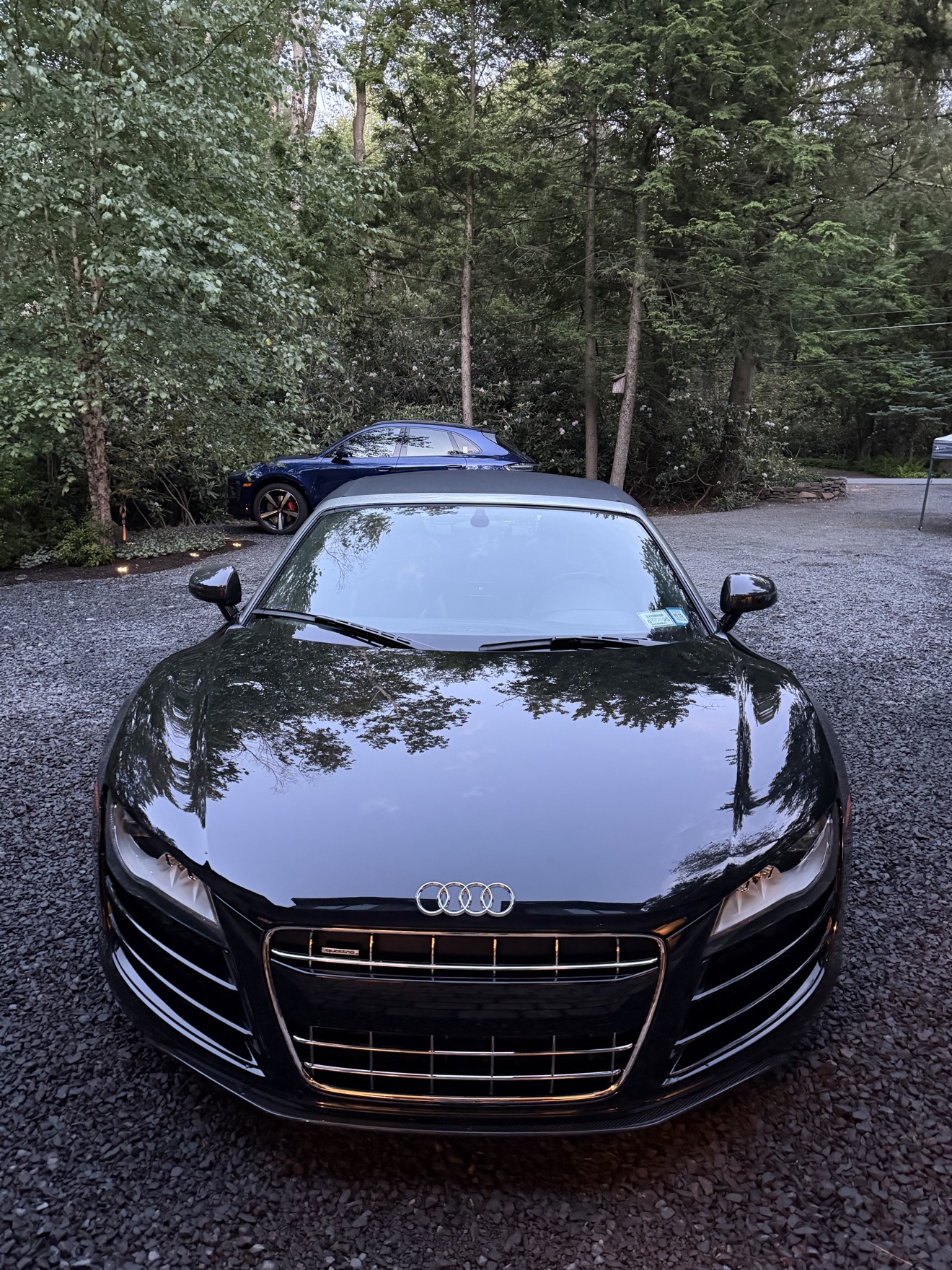Front view of a black Audi R8 Spyder convertible