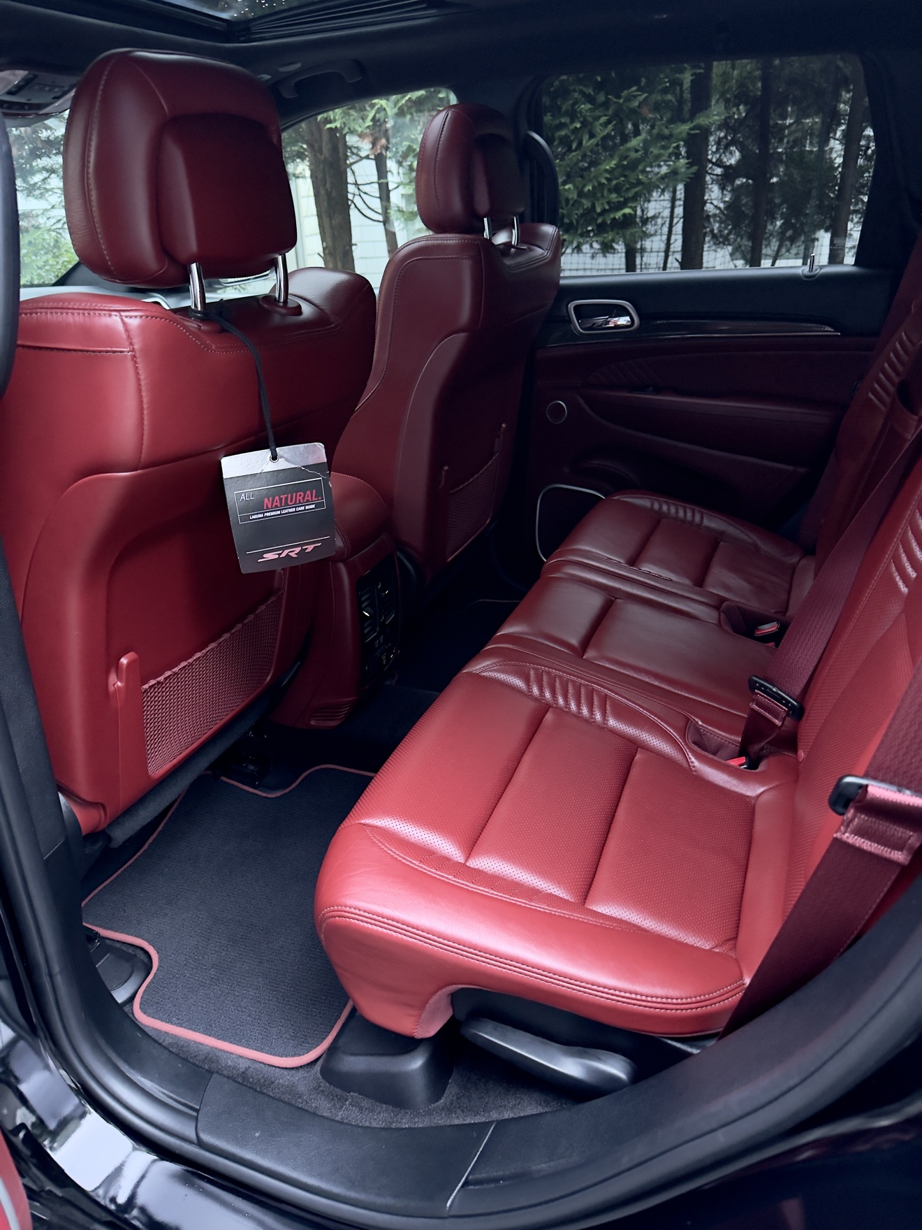 Red leather rear seats in the Trackhawk after detailing